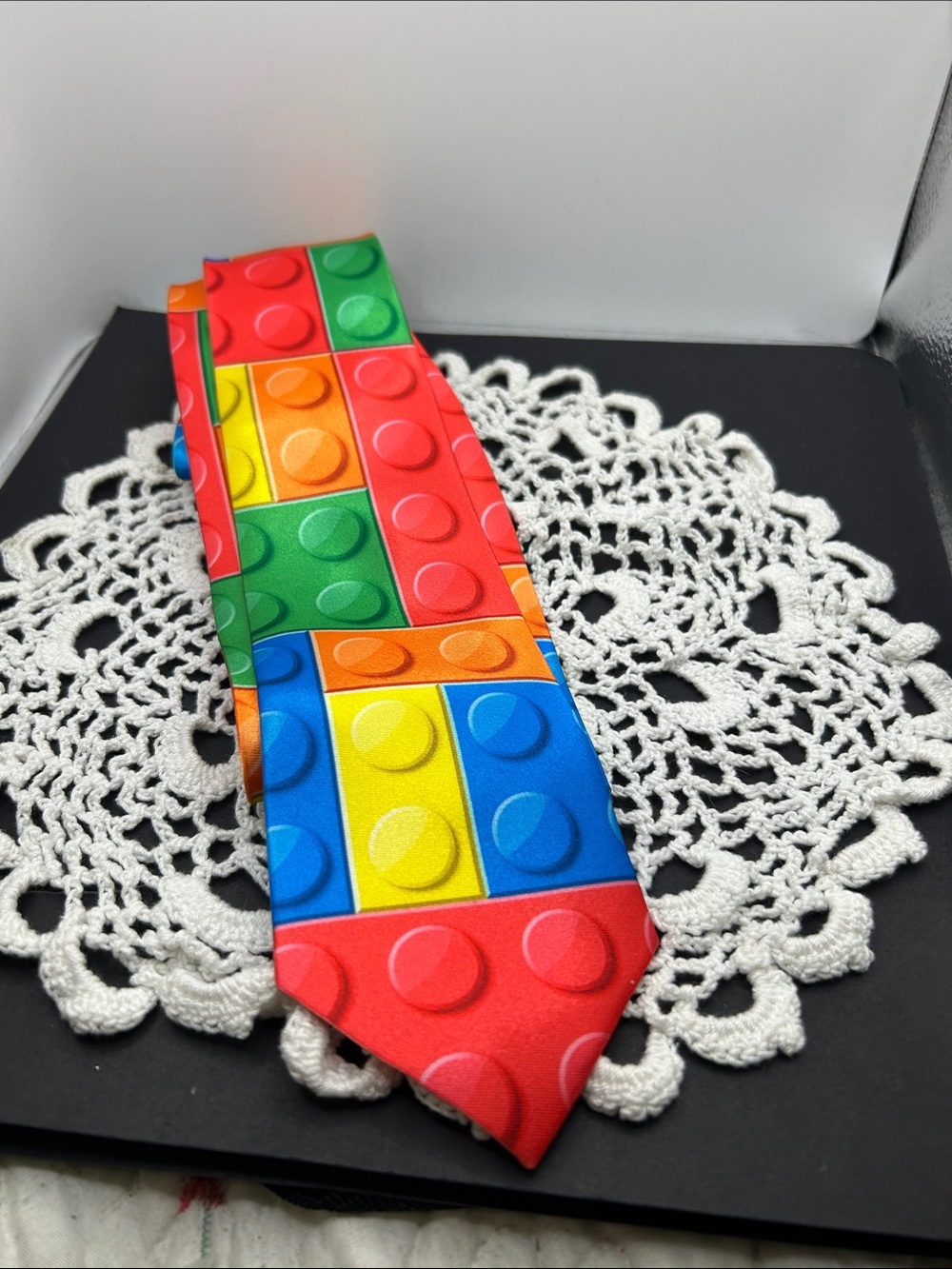 Bright Multicolor Lego Block Print Tie